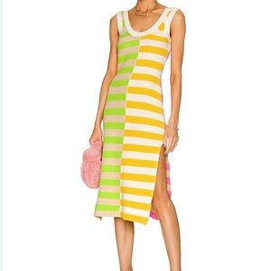 STAUD Multicolor Striped Midi Dress